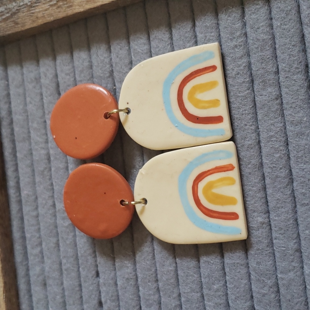 Handmade Rainbow Polymer Clay Earrings - Picture 2 of 3